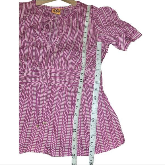 Tory Burch Ruth Wild Orchard Blouse Short Sleeve Top Pink Fuchsia 10 - Picture 14 of 14